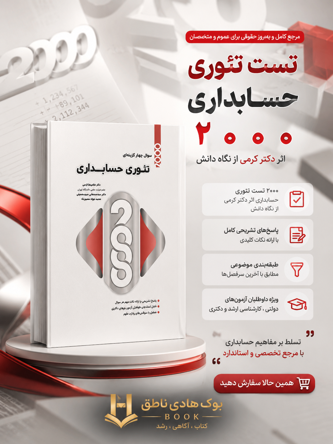 کتاب 2000 سوال چهارگزینه ای تئوری حسابداری غلامرضا کرمی